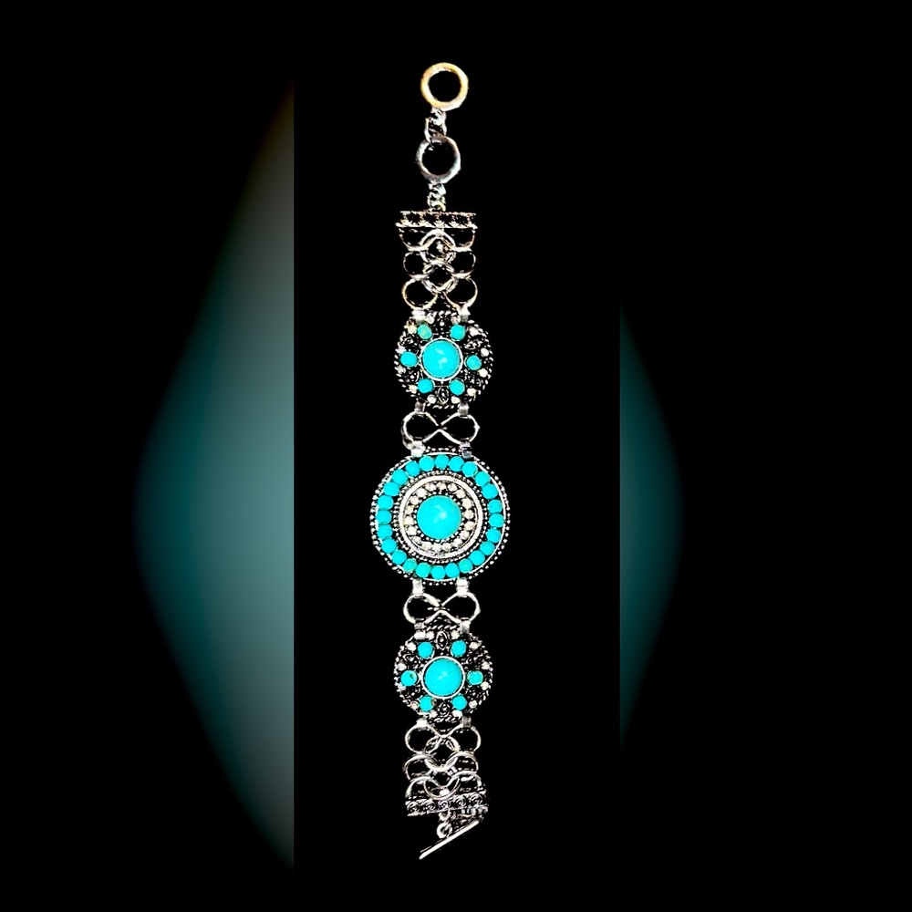 Silver and Turquoise Bracelet bohemian adjustable vintage look New